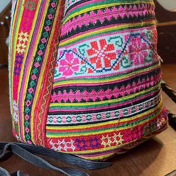 Anthropologie Jadetribe Bucket Festival bag NWT Eliz Vegan Boho Handmade Rare OM - Picture 10 of 15